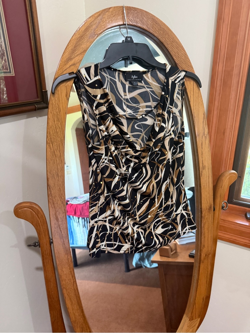 Byline Black, Tan & Cream Draped Cowl Neck Sleeveless Top